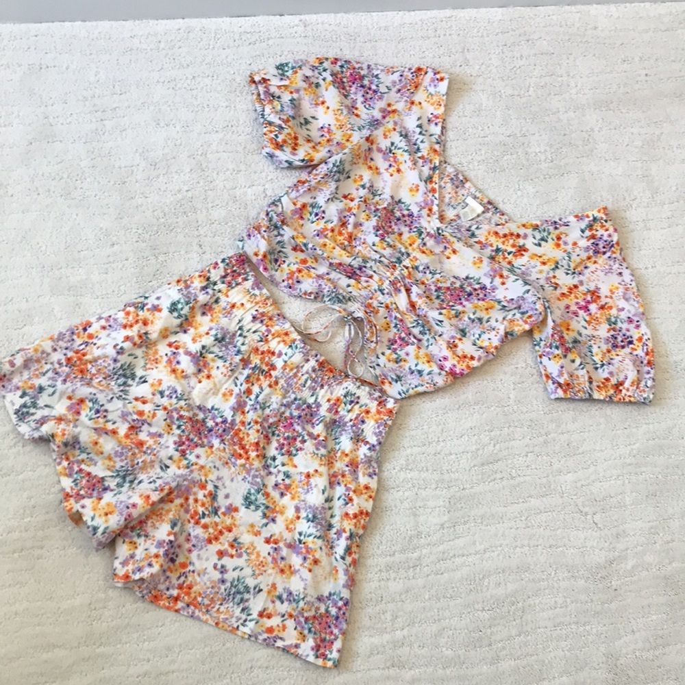 Matching floral top and shorts